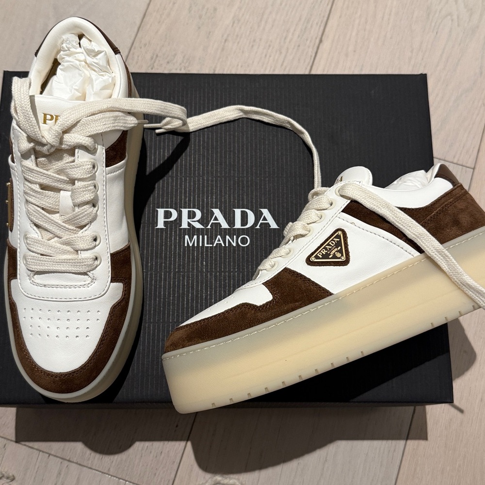 Prada Women’s White and Brown Platform Sneakers - Picture 4 of 5